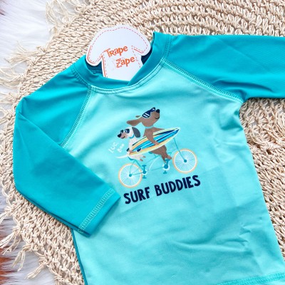 Linha Praia - Conj. Blusa Manga Longa Surf Buddies e Sunga com Proteção UV50+ - Verde e Marinho